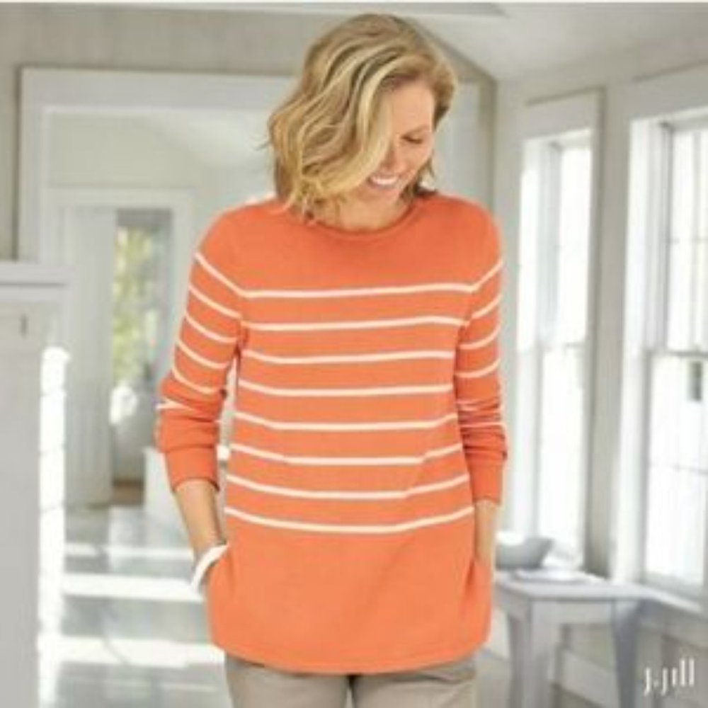 J.Jill M Orange Peach Striped Sweater Tie Detail